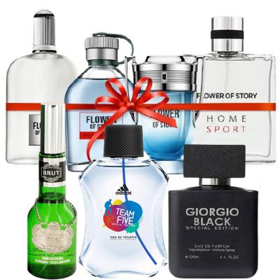 4 In 1 Giorgio Black Special Edition EDP 100ml, Faberge Brut For Men EDT 100ml, didas  Team Five Special Edition Eau De Toilette Spray for Men And Flower of Story Perfume gift set, 25ml x 4 Piece
