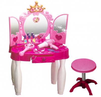 Princess Mirror Durable Dressing Vanity Table up with Music Sound and Light Glamour Beauty Makeup Pretend Role Play Set Toy for Kids 661-20