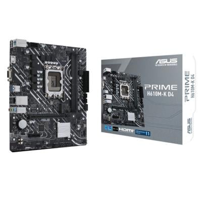 Asus PRIME H610M-K D4-AE Mic ATX Motherboard with DDR4 PCIe 4.0 M.2 slot Realtek 1 Gb Ethernet HDMI D Sub USB 3.2 Gen 1 ports SATA 6 Gbps COM header RGB header
