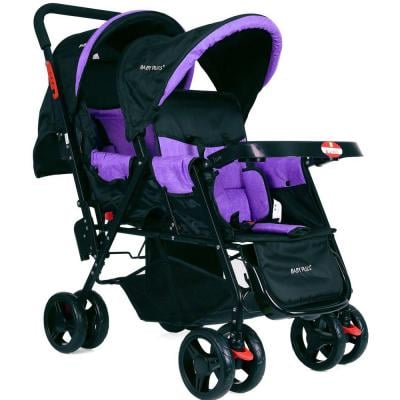 Baby Plus BP7743-PURPLE 8 Wheeler Twin Stroller for Baby Purple