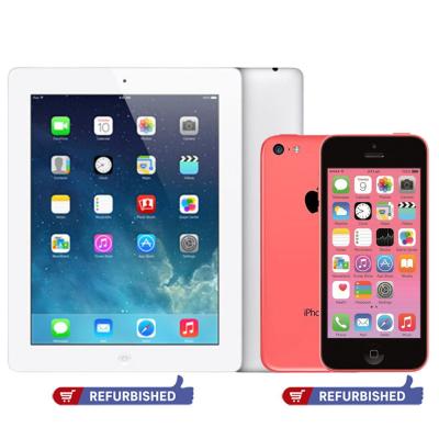 2 In 1 Apple iPhone 5C Pink 32GB Storage And Apple Ipad 4th Generation 9.7 Inch LED Display Wi Fi 16GB Storage Silver, Refuribished