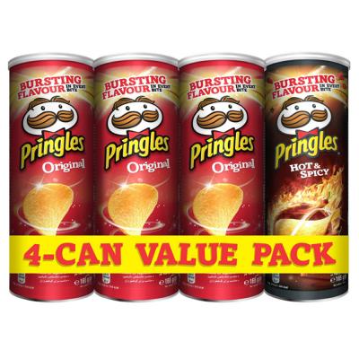 Pringles Original Flavored Chips 3 Cans Plus Pringles Hot and Spicy Flavored Chips Can, 165 grams each (Pack of 4 cans), 70021.531