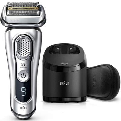 Braun Shaver 9390cc Wet And Dry With Leather Travel Case, Silver