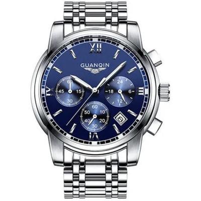 Guanqin Mens Water Resistant Stainless Steel Chronograph Wrist Watch GS19018H-3 Silver
