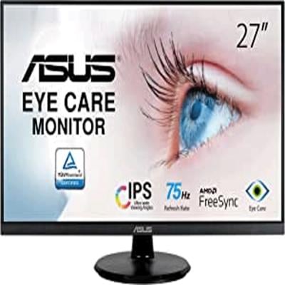 Asus Eye Care Monitor 27 inch FHD Full HD IPS Frameless 75Hz Adaptive Sync FreeSync DisplayPort HDMI Eye Care Low Blue Light Free Wall Mountable Black