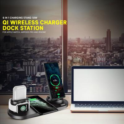 6 in 1 Charging Stand 10W Qi Wireless Charger Dock Station For Apple Watch, AirPods Pro and iPhone