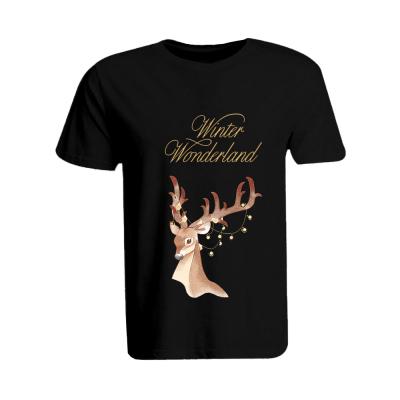 BYFT 110101011091 Holiday Themed Printed Cotton T-Shirt Winter Wonderland Deer Unisex Personalized Round Neck T-Shirt Black 2XL