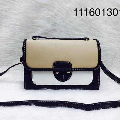 AGB One Side Ladies High Quality PU Leather Hand Bag Black and Gold