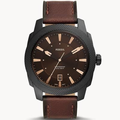 Fossil FS5972 Machine Three-Hand Date Dark Brown Eco Leather Watch
