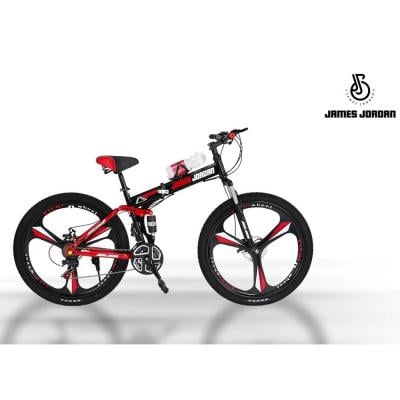 James Jordan JDN1090 26 Inch Folding Mag Bicycle  Black and Red