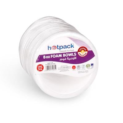 Hotpack Foam Bowl 8 oz, 25 Piece - HSMPAFB8