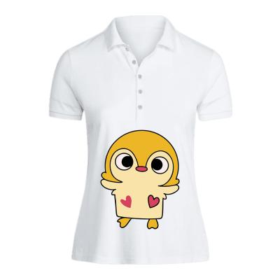 BYFT 110101009246 Holiday Themed Printed Cotton Cute Duck Personalized Polo Neck T-Shirt For Women White Small