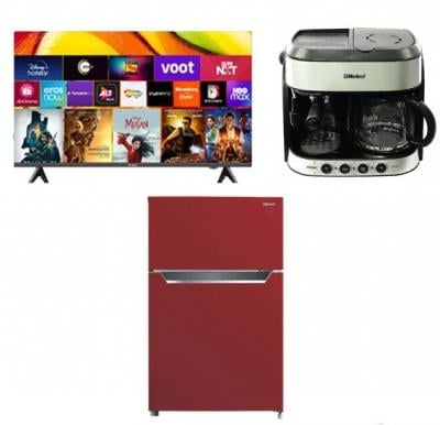 Impex Smart LED TV 55 inch With DVB T2 And Nobel Refrigerator Double Door 111L And Nobel Coffee Machine Black 1.25L Coffee Maker