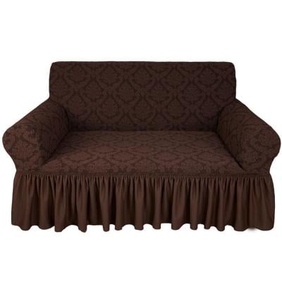 Fabienne CC77CHOCBRN Jacquard Fabric Stretchable Two Seater Sofa Cover Chocolate Brown