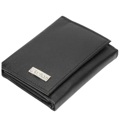 Inahom IM2021XDA0005-001 Tri Fold Organised Flat Nappa Genuine and Smooth Leather Wallet Black
