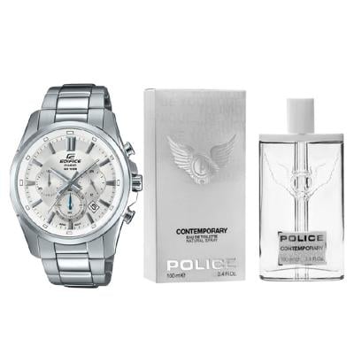 2 In 1 Casio Mens Edifice Chronograph Watch EFR-560D-7AVUDF And Police Edt Contemporary 100ml Perfume