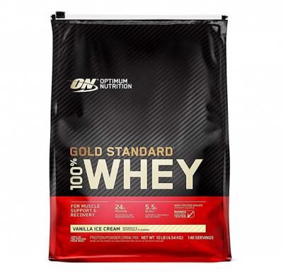 Optimum Nutrition (ON) Gold Standard 100% Whey Protein Primary Source Isolate - Vanilla Ice Cream, 10 lbs