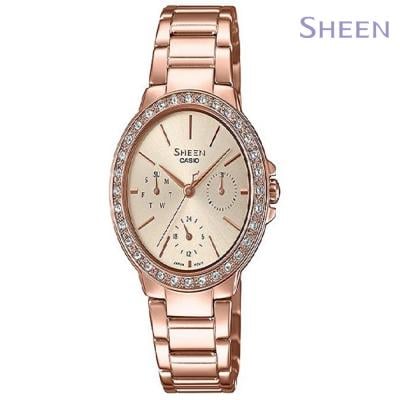 Casio Sheen Analog Pink Gold Stainless Steel Watch For Women, SHE-3069PG-9AUDF