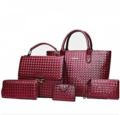 Womens 5 Pieces Embossed Bag Red