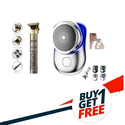 Buy 1 Get 1 Free  Vintage T9 Trimmer for Men Hair Zero Gapped Clipper Professional Cordless Haircut Electric USB Charging Beard Trimmer for Men Wireless Rechargeable Personal Hair Men Grooming Beard Liner Gold wIth Galaxy Mini Electric Portable Shaver With Waterproof