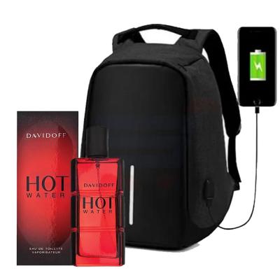 2 in 1 Combo Davidoff Hot Water EDT 110ml For Men and Anti-Theft Backpack with USB Port