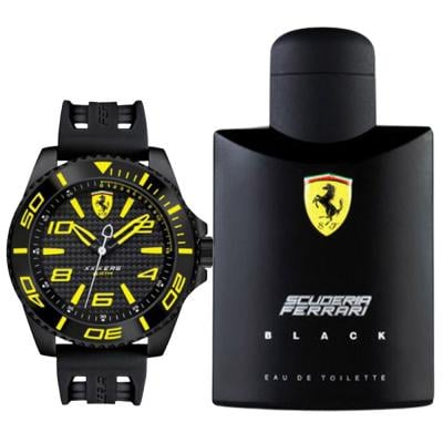 2 In 1 Ferrari 830307 Analog Watch for Men, Black And Ferrari Scuderia Black (M) Edt 125ml