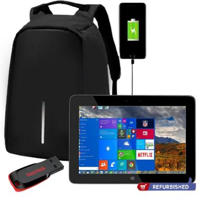 3 In 1 Uno Educational 10 inch Tablet, 2GB RAM 64GB Storage, Refurbished SanDisk Cruzer Blade USB flash Drive 32GB, Black and Anti Theft Backpack with USB Port