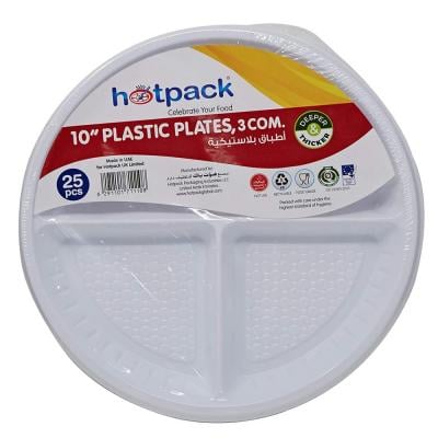 Hotpack PARPP103D Plastic Round Plate 10 inch 3 Division, 25 Piece with 20 Packets