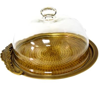 AJTC Antique Brass Cake Stand with Dome Lid Cover, 11410