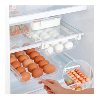 Pull Out Refrigerator Drawer Organizers Fridge Shelf Holder Storage Box Adjustable Snap On Egg Container Tray for 18 Eggs Under 0.6 inch 1 PCS