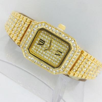 Catwalk Fashionable Cz Stone Covered Analog Stainless Steel Gold Dial Watch for Women, CW1015