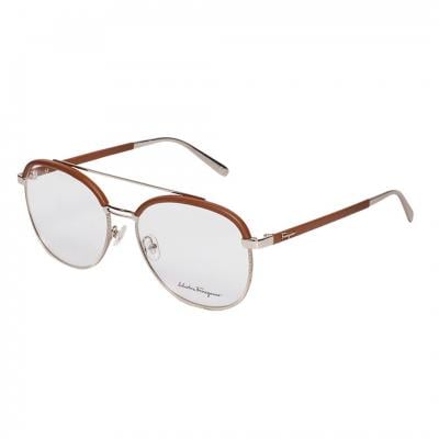 Salvator Ferragamo SF2195L Pilot Brown Eyeglasses For Women Crystal Lens, Size 57
