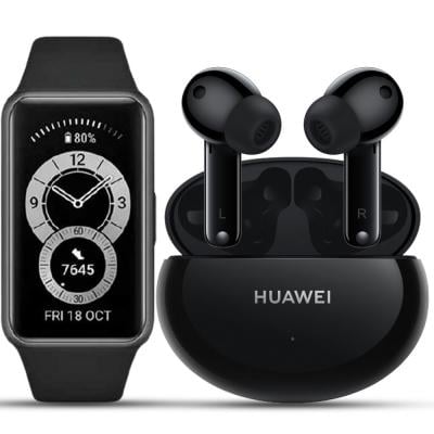 2 In 1 Huawei Band 6 Fitness Tracker With All Day SpO2 Monitoring Graphite Black And Huawei Freebuds 4i, Carbon Black