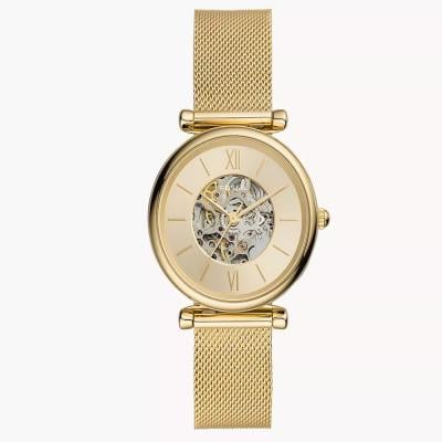 Fossil ME3250 Carlie Automatic Gold-Tone Stainless Steel Watch Mesh Watch