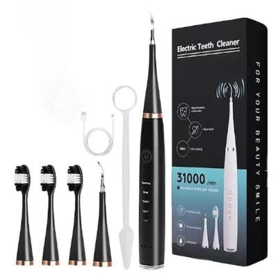 Electric Toothbrush For Adults&Kids With 4 Brush Heads And 2 Polishing Heads Teeth Whitening Kit Tooth Whitener Calculus Tartar Remover Tools With 5 Modes One Charge For 60 Days Black