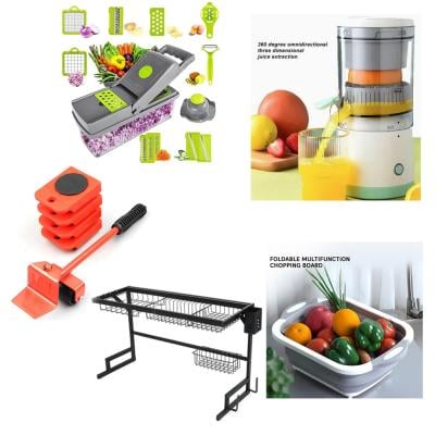 5 in 1 Kitchen combo ! Kitchen Rack with Furniture Lifter with Vegetable Chopper with Citrus Juicer and MFoldable Multifunction Chopping Drain Board