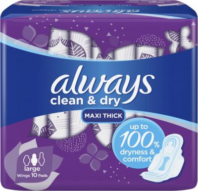 ALWAYS Dry and Comfort Sanitary Pads, Large, 10 count , 12625