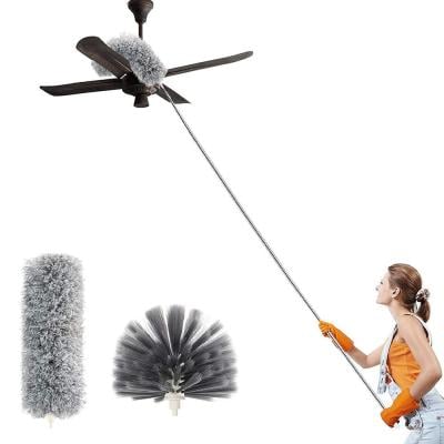 2 in 1 Duster With Extra Long Extension Pole, Womdee Microfiber And Cobweb Double Replacement Heads Extendable Dusters For Cleaning High Ceiling Fan, Cars