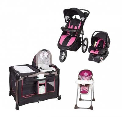 Babytrend CWTB03953 Cityscape Jogger Travel System Rose and Sit Right High Chair Paisley and GoLite ELX Nursery Center Stardust Rose 