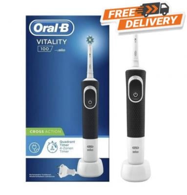 Oral-BD100.413.1 BLK  Vitality 100 Cross Action Rechargeable Toothbrush, Black