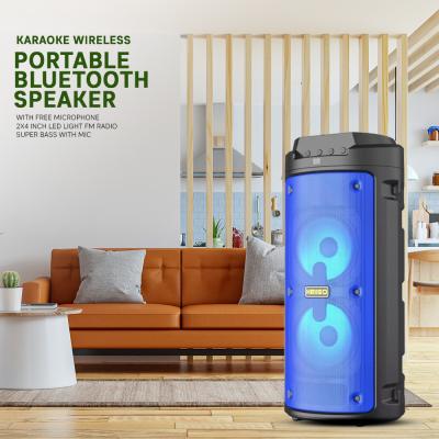Dual 4 inches Karaoke Wireless Portable Bluetooth Speaker with Free Microphone 2x4 inch LED Light FM Radio Super Bass with Mic KMS KIMISO KMS-6681