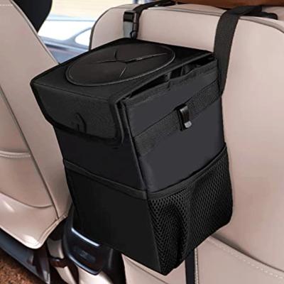 Multipurpose Car Trash Can with LID and Storage Pockets
