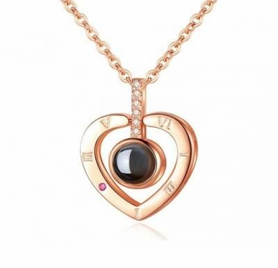 Magical Heart Lens Necklace with I LOVE YOU Written in 100 Languages, ALM002