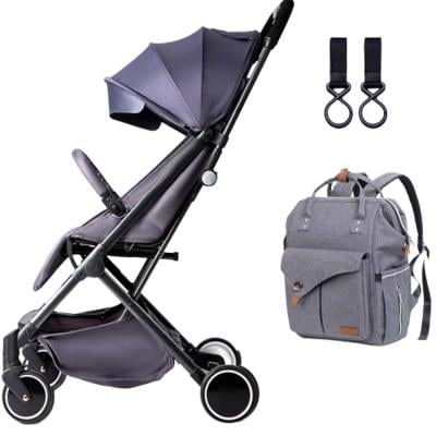 Teknum CM_TKAL_YF001DPGY  Travel Lite Stroller Grey and Alameda Diaper Backpack Large Grey with Hooks