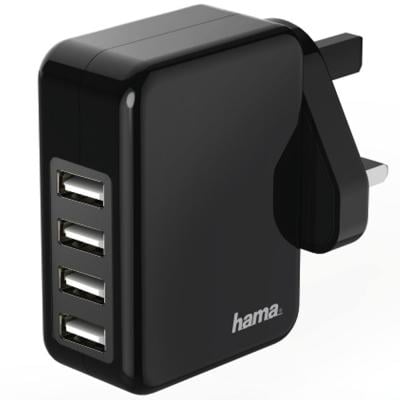 Hama 73183276 Charger 4 USB 4.8 A with UK plug Black