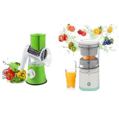 Tabletop Drum Grater and Portable Rechargeable Electric Orange Juicer Silver