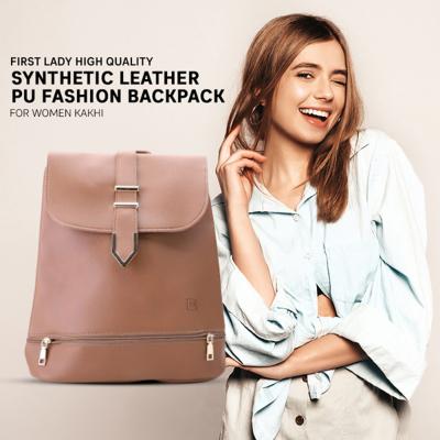 First Lady 9641 High Quality Synthetic Leather PU Fashion Backpack For Women Kakhi