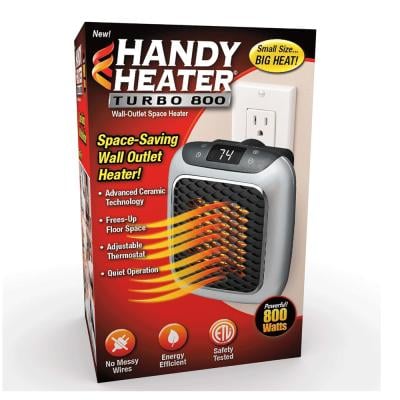 Ontel Handy Heater Turbo 800 Wall Outlet Small Space Heater with Adjustable Thermostat, Programmable 12-Hour Timer, Auto Shut Off - Quiet & Space-Saving Ceramic Mini Heater