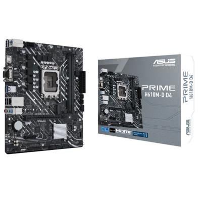 Asus PRIME H610M-D D4-AE Intel H610 Mic ATX Motherboard with DDR4 PCIe 4.0 M.2 Slot Realtek 1Gb Ethernet HDMI D-Sub USB 3.2 Gen 1 Ports SATA 6Gbps COM Port LPT Header RGB Header