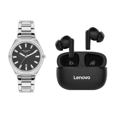 Buy 1 Lee Cooper LC07335.350 Womens Multi Function Analog Watch Silver and GET 1 Lenovo HT05 True Earbuds Black FREE